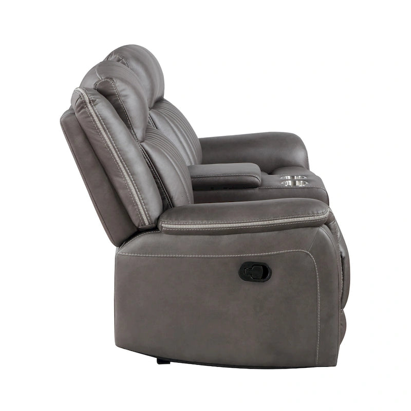 Causeuse inclinable manuelle double Viann, console porte-gobelet, gris 76 pouces