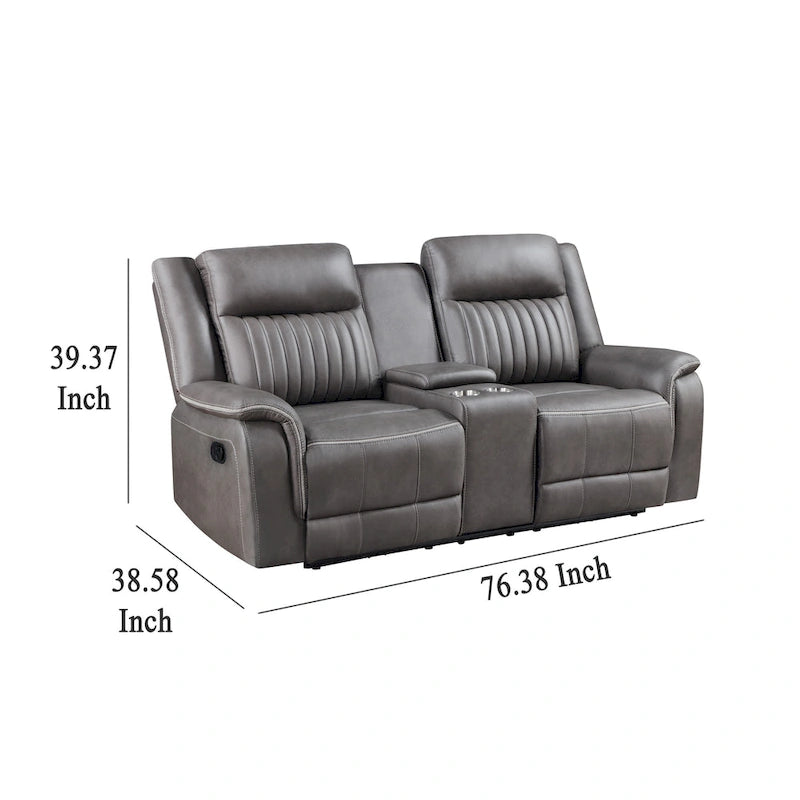 Causeuse inclinable manuelle double Viann, console porte-gobelet, gris 76 pouces