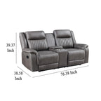 Causeuse inclinable manuelle double Viann, console porte-gobelet, gris 76 pouces