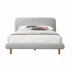 Lit King Size Damazy, Bords Arrondis, Revêtement en Boucle Grise, Bois Marron
