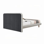 Lit King Size Damazy, Bords Arrondis, Revêtement en Boucle Grise, Bois Marron