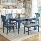 Ensemble de salle à manger 6 personnes, ensemble de salle à manger 6 pièces en bois avec tiroir de rangement, 4 chaises de salle à manger rembourrées et un banc