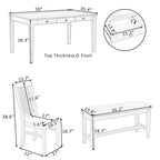 Ensemble de salle à manger 6 personnes, ensemble de salle à manger 6 pièces en bois avec tiroir de rangement, 4 chaises de salle à manger rembourrées et un banc