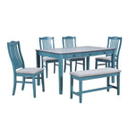 Ensemble de salle à manger 6 personnes, ensemble de salle à manger 6 pièces en bois avec tiroir de rangement, 4 chaises de salle à manger rembourrées et un banc