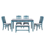 Ensemble de salle à manger 6 personnes, ensemble de salle à manger 6 pièces en bois avec tiroir de rangement, 4 chaises de salle à manger rembourrées et un banc