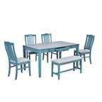 Ensemble de salle à manger 6 personnes, ensemble de salle à manger 6 pièces en bois avec tiroir de rangement, 4 chaises de salle à manger rembourrées et un banc