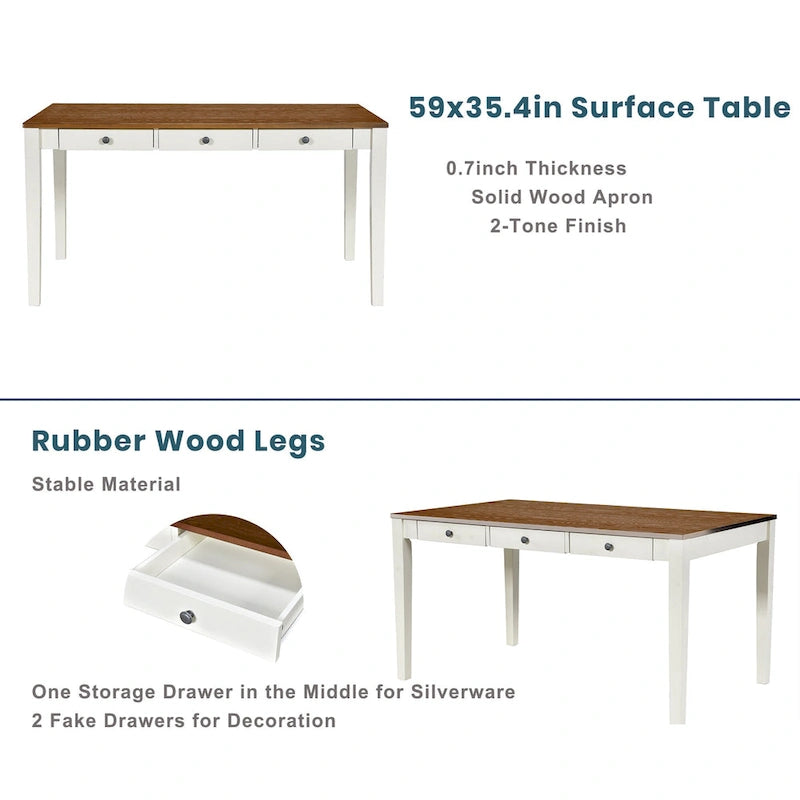 Ensemble de salle à manger 6 personnes, ensemble de salle à manger 6 pièces en bois avec tiroir de rangement, 4 chaises de salle à manger rembourrées et un banc