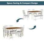 Ensemble de salle à manger 6 personnes, ensemble de salle à manger 6 pièces en bois avec tiroir de rangement, 4 chaises de salle à manger rembourrées et un banc