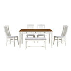 Ensemble de salle à manger 6 personnes, ensemble de salle à manger 6 pièces en bois avec tiroir de rangement, 4 chaises de salle à manger rembourrées et un banc
