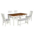 Ensemble de salle à manger 6 personnes, ensemble de salle à manger 6 pièces en bois avec tiroir de rangement, 4 chaises de salle à manger rembourrées et un banc