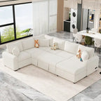 Canapé d'angle convertible – Pouf de rangement, 3 oreillers et station de charge intégrée
