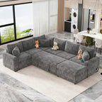 Canapé d'angle convertible – Pouf de rangement, 3 oreillers et station de charge intégrée
