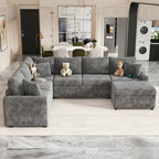 Canapé d'angle convertible – Pouf de rangement, 3 oreillers et station de charge intégrée