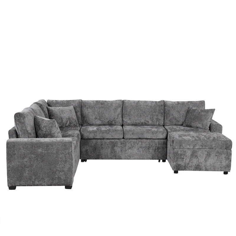 Canapé d'angle convertible – Pouf de rangement, 3 oreillers et station de charge intégrée