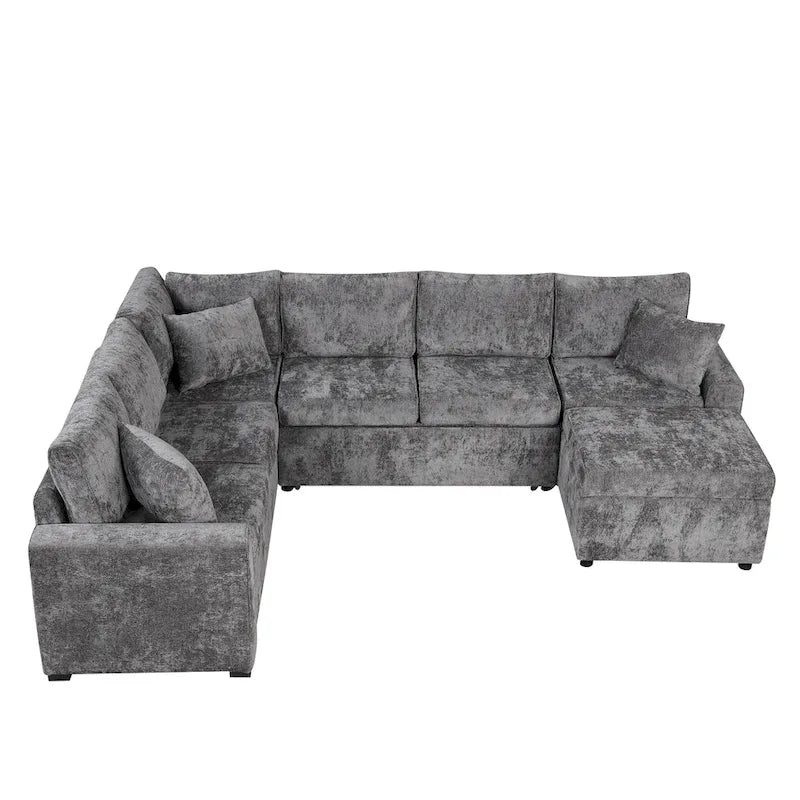 Canapé d'angle convertible – Pouf de rangement, 3 oreillers et station de charge intégrée