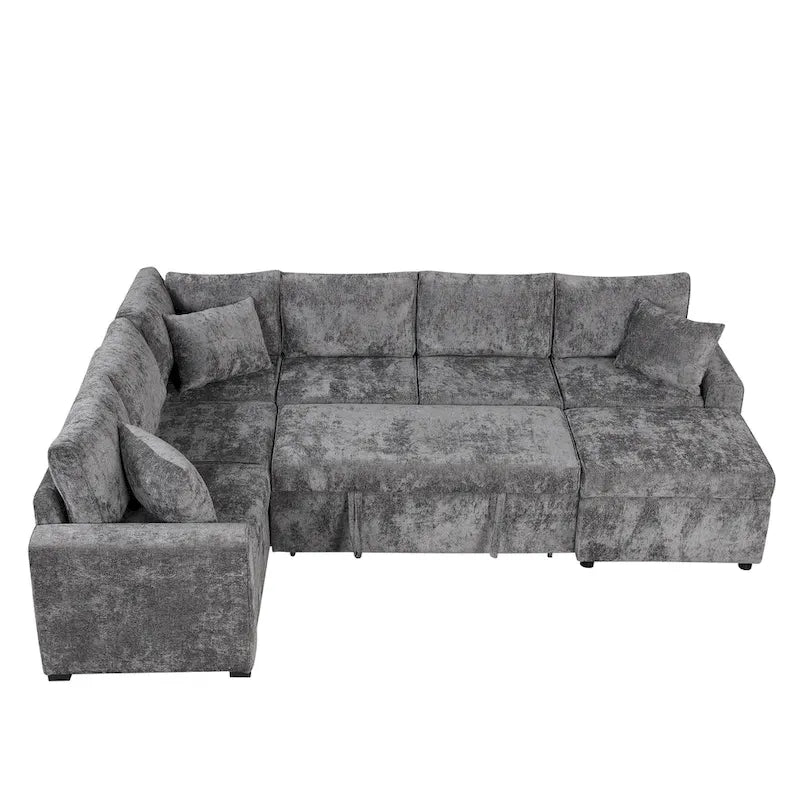 Canapé d'angle convertible – Pouf de rangement, 3 oreillers et station de charge intégrée