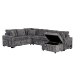Canapé d'angle convertible – Pouf de rangement, 3 oreillers et station de charge intégrée