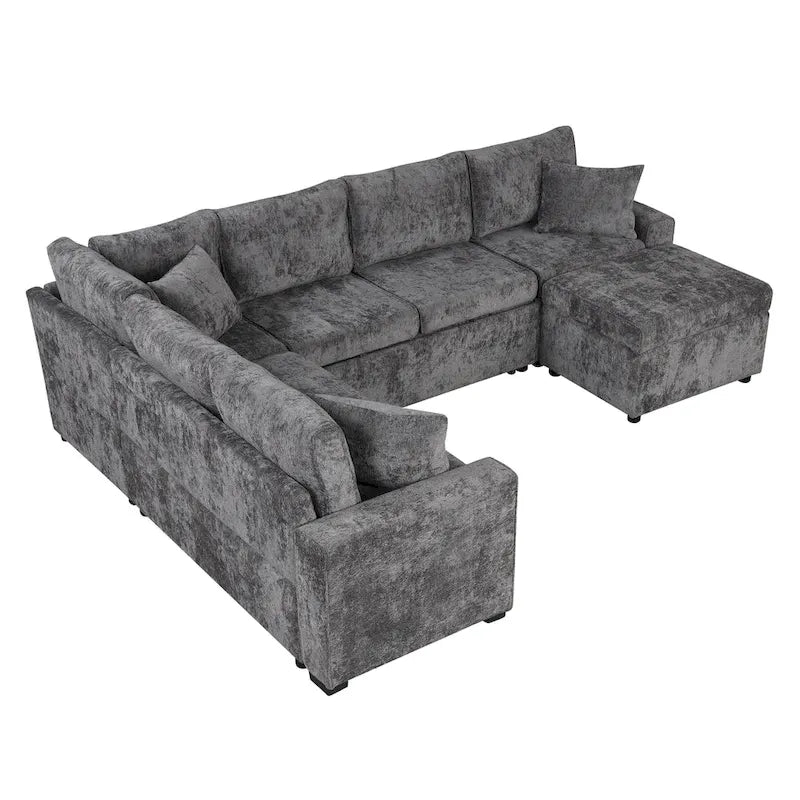 Canapé d'angle convertible – Pouf de rangement, 3 oreillers et station de charge intégrée