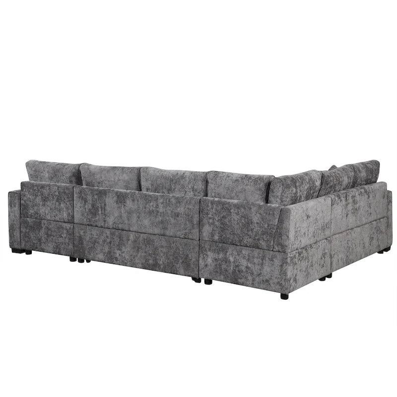 Canapé d'angle convertible – Pouf de rangement, 3 oreillers et station de charge intégrée