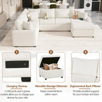 Canapé d'angle convertible – Pouf de rangement, 3 oreillers et station de charge intégrée