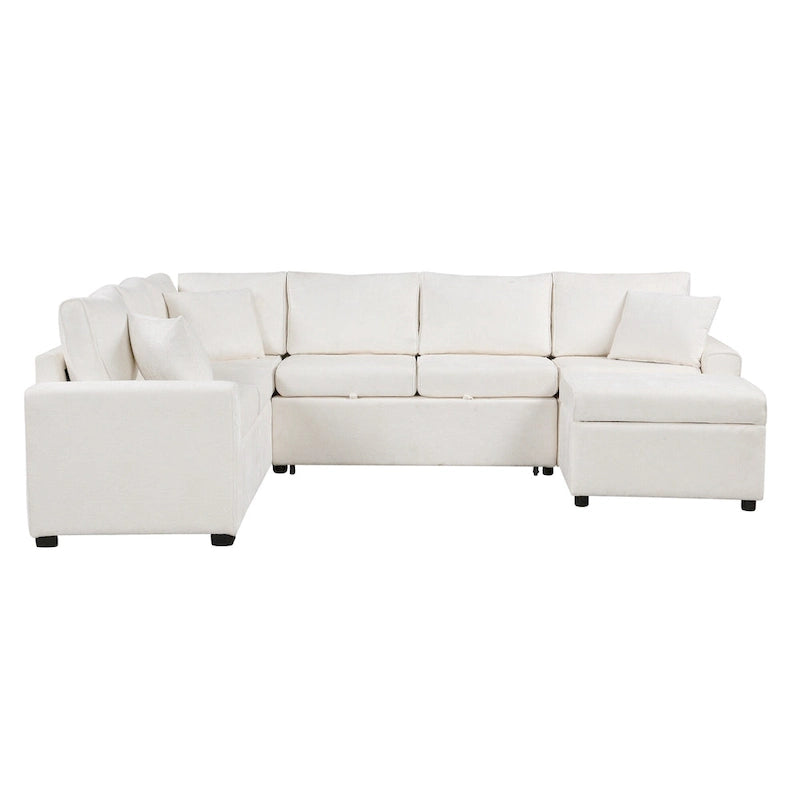 Canapé d'angle convertible – Pouf de rangement, 3 oreillers et station de charge intégrée