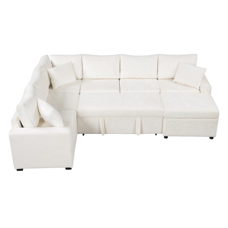 Canapé d'angle convertible – Pouf de rangement, 3 oreillers et station de charge intégrée