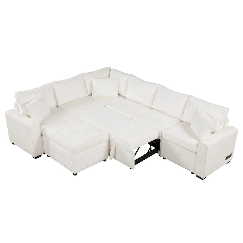 Canapé d'angle convertible – Pouf de rangement, 3 oreillers et station de charge intégrée