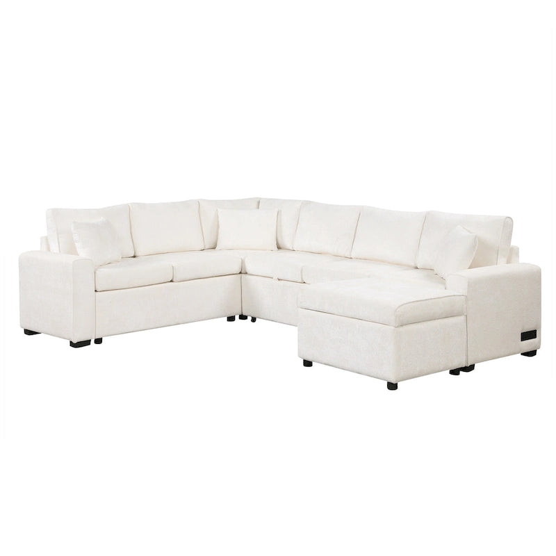 Canapé d'angle convertible – Pouf de rangement, 3 oreillers et station de charge intégrée