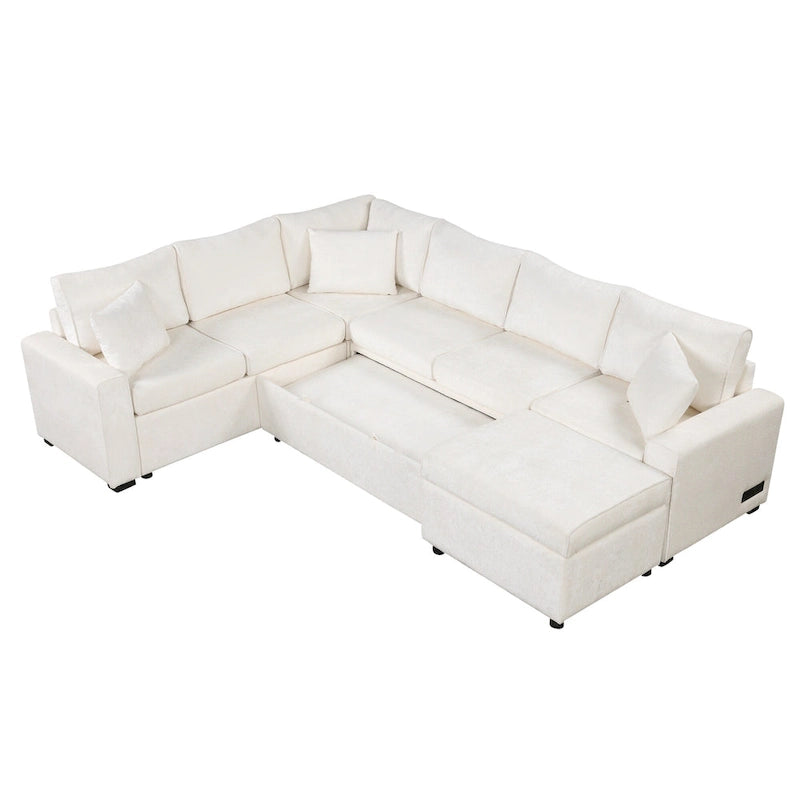 Canapé d'angle convertible – Pouf de rangement, 3 oreillers et station de charge intégrée