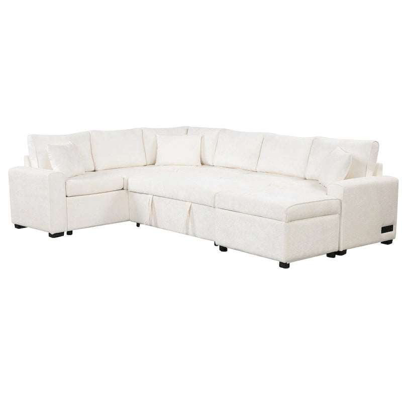 Canapé d'angle convertible – Pouf de rangement, 3 oreillers et station de charge intégrée