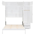 Lit escamotable Queen Size avec armoire, placards hauts et étagères de rangement, lit escamotable pliable avec 2 tiroirs