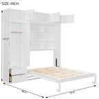 Lit escamotable Queen Size avec armoire, placards hauts et étagères de rangement, lit escamotable pliable avec 2 tiroirs