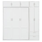 Lit escamotable Queen Size avec armoire, placards hauts et étagères de rangement, lit escamotable pliable avec 2 tiroirs