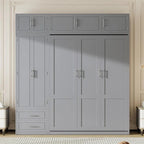 Lit escamotable Queen Size avec armoire, placards hauts et étagères de rangement, lit escamotable pliable avec 2 tiroirs