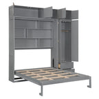 Lit escamotable Queen Size avec armoire, placards hauts et étagères de rangement, lit escamotable pliable avec 2 tiroirs