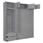 Lit escamotable Queen Size avec armoire, placards hauts et étagères de rangement, lit escamotable pliable avec 2 tiroirs