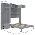 Lit escamotable Queen Size avec armoire, placards hauts et étagères de rangement, lit escamotable pliable avec 2 tiroirs