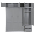 Lit escamotable Queen Size avec armoire, placards hauts et étagères de rangement, lit escamotable pliable avec 2 tiroirs