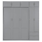 Lit escamotable Queen Size avec armoire, placards hauts et étagères de rangement, lit escamotable pliable avec 2 tiroirs