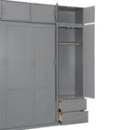 Lit escamotable Queen Size avec armoire, placards hauts et étagères de rangement, lit escamotable pliable avec 2 tiroirs