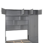 Lit escamotable Queen Size avec armoire, placards hauts et étagères de rangement, lit escamotable pliable avec 2 tiroirs