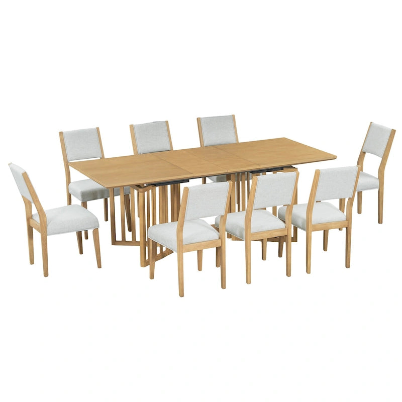 Table de salle à manger de ferme 9 pièces avec 2 rallonges amovibles et 8 chaises de salle à manger