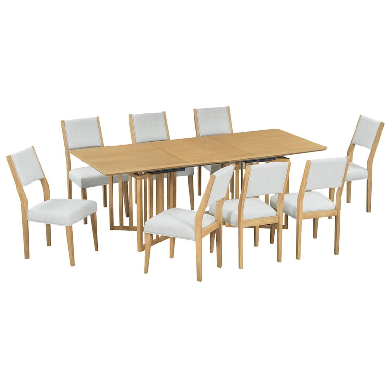 Table de salle à manger de ferme 9 pièces avec 2 rallonges amovibles et 8 chaises de salle à manger