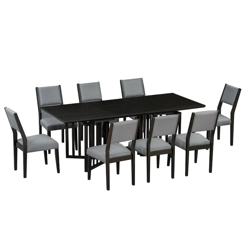 Table de salle à manger de ferme 9 pièces avec 2 rallonges amovibles et 8 chaises de salle à manger