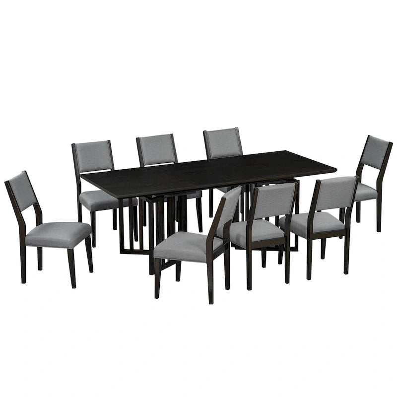 Table de salle à manger de ferme 9 pièces avec 2 rallonges amovibles et 8 chaises de salle à manger