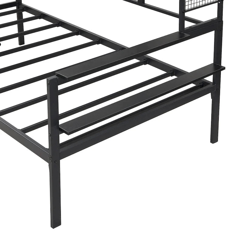 Lit de repos en métal avec bureau mobile, étagères et penderie