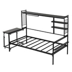 Lit de repos en métal avec bureau mobile, étagères et penderie