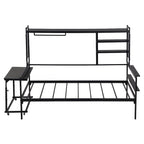 Lit de repos en métal avec bureau mobile, étagères et penderie