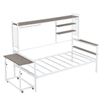 Lit de repos en métal avec bureau mobile, étagères et penderie