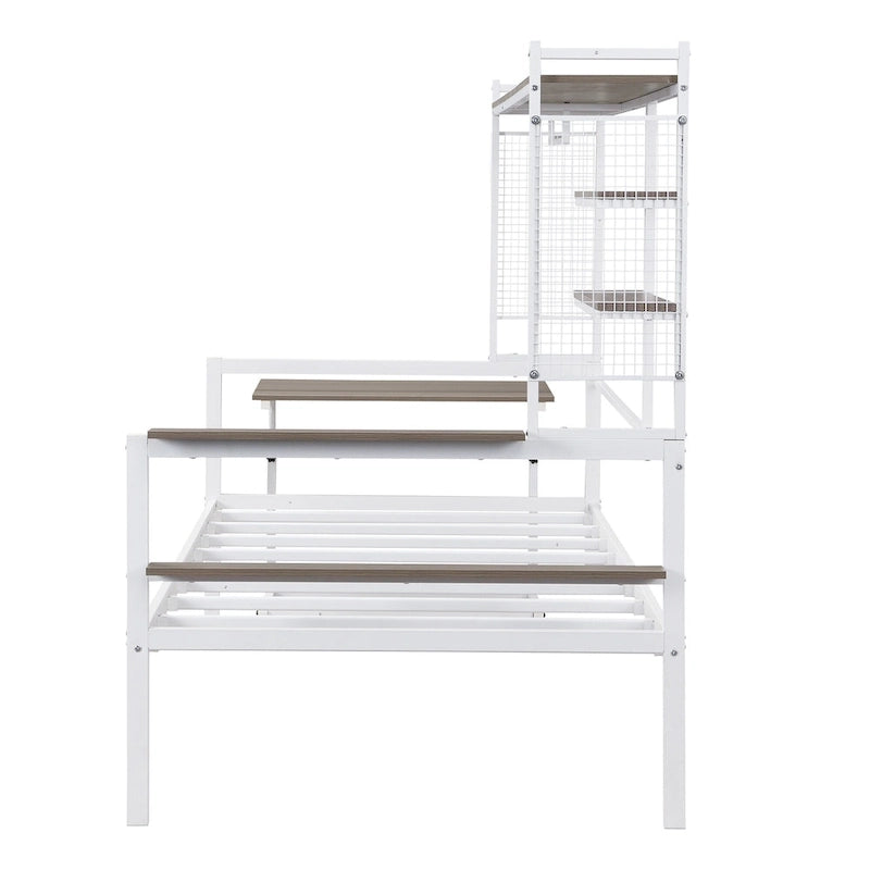 Lit de repos en métal avec bureau mobile, étagères et penderie
